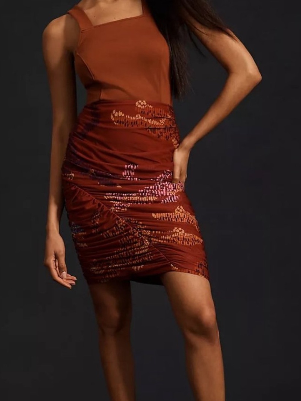 NWT Anthropologie Rust Sequin Ruched Mini Skirt